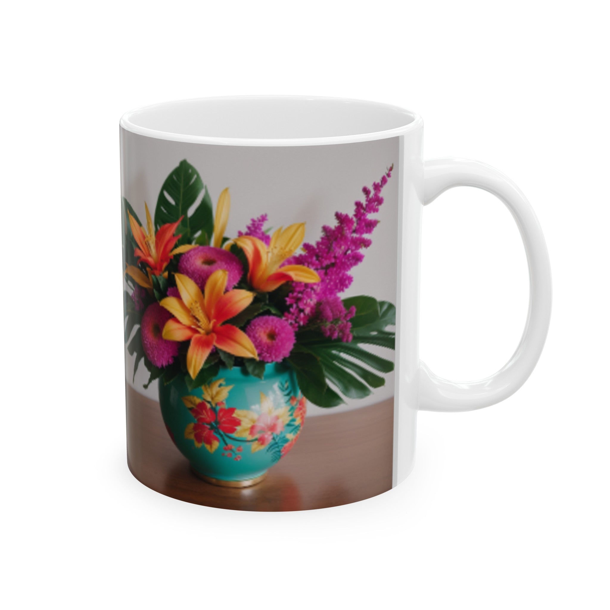 Tropical Floral Ceramic Mug - Vibrant Flowers Coffee Cup - Kitchen Decor - 11oz/15oz Sublimation White Base - Home & Living Gift