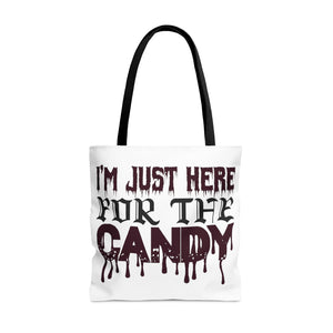 Halloween Candy Bag - 'I'm Just Here for the Candy' - Trick or Treat Tote Bag - Kids Halloween Treat Holder