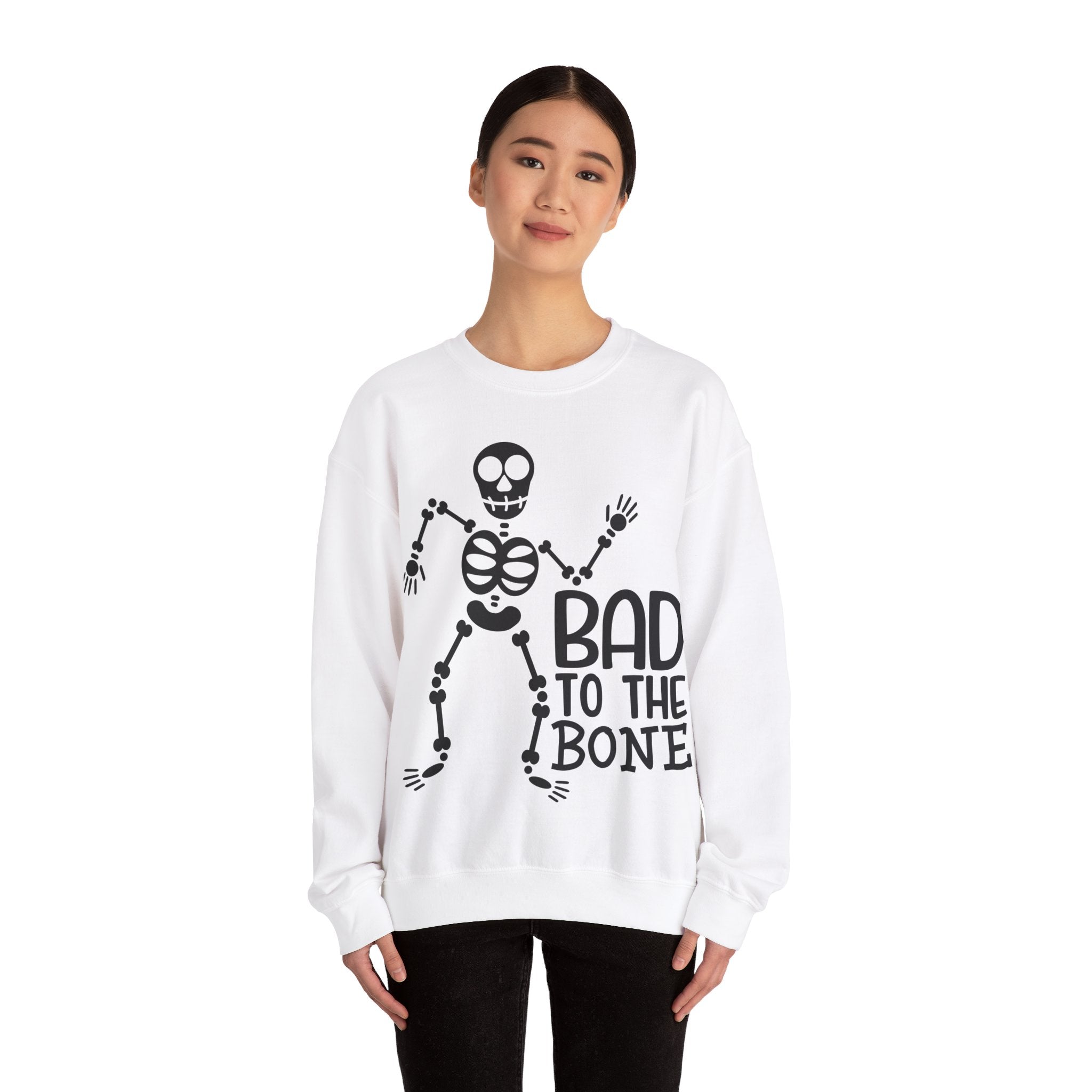 Spooky Season Vibes: 'Bad to the Bone' Halloween Crewneck Sweatshirt