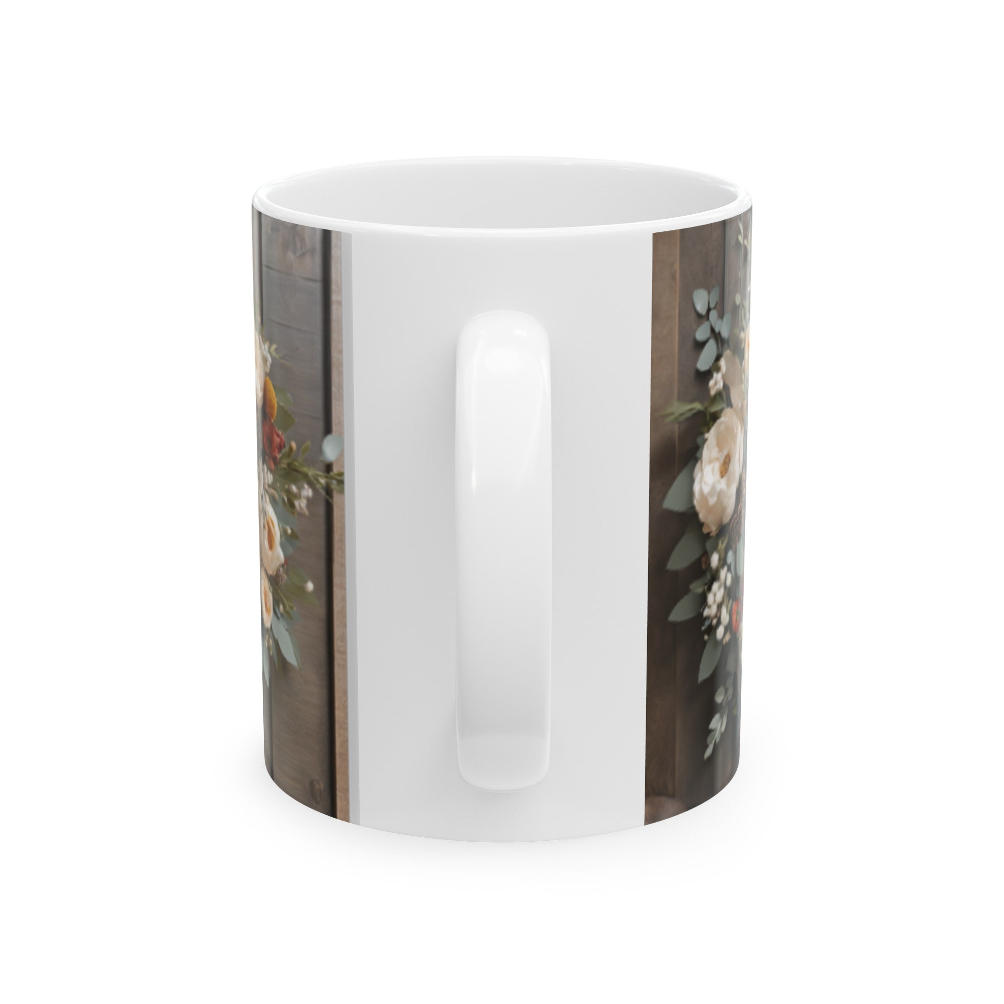 Rustic Floral Wreath Ceramic Mug 11oz/15oz - Farmhouse Vibe Floral Print Coffee Cup - Charming Home & Living Floral Wall Art Decor Mug