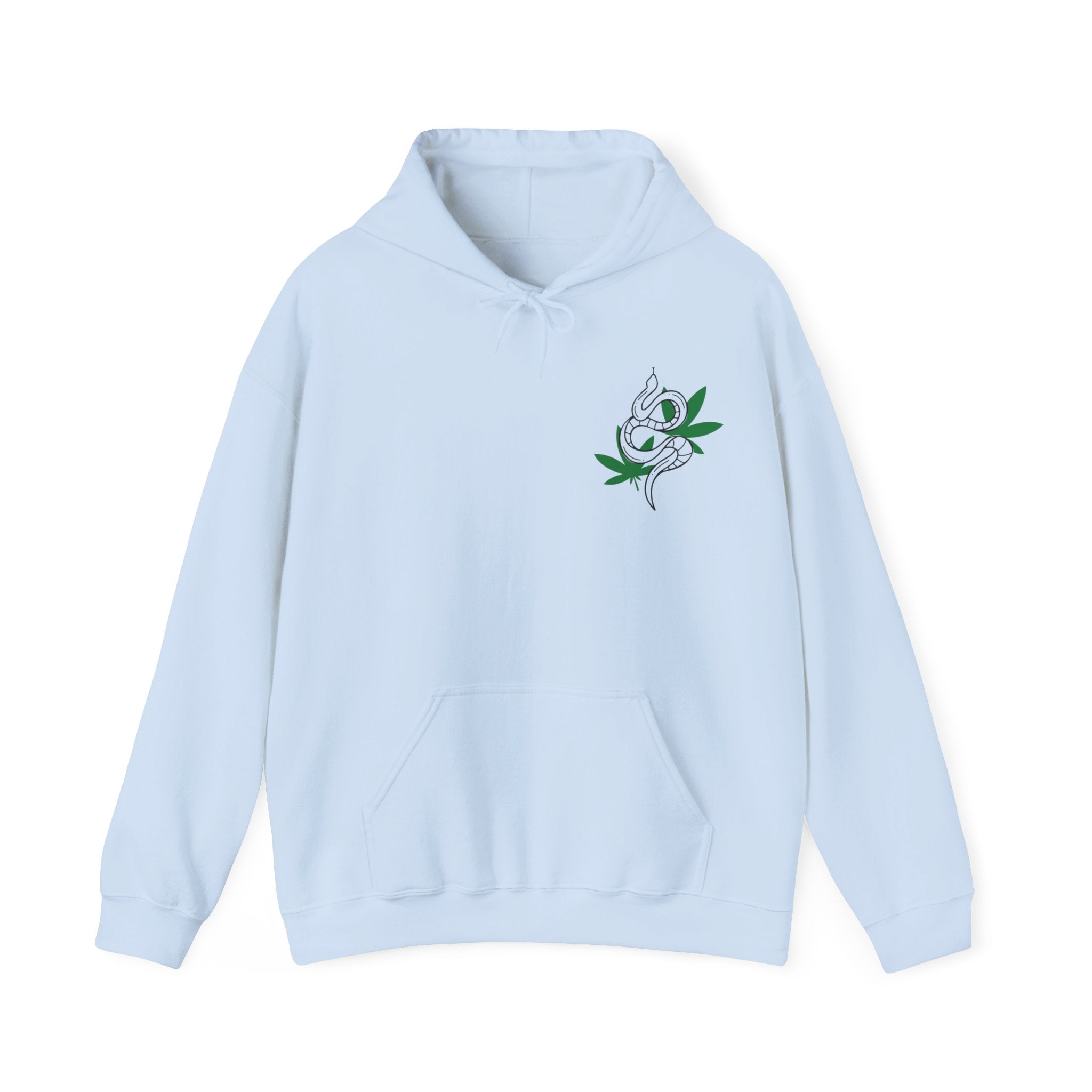 Serpent's Embrace: Striking Hoodie with Snake on Marijuana Leaf Design