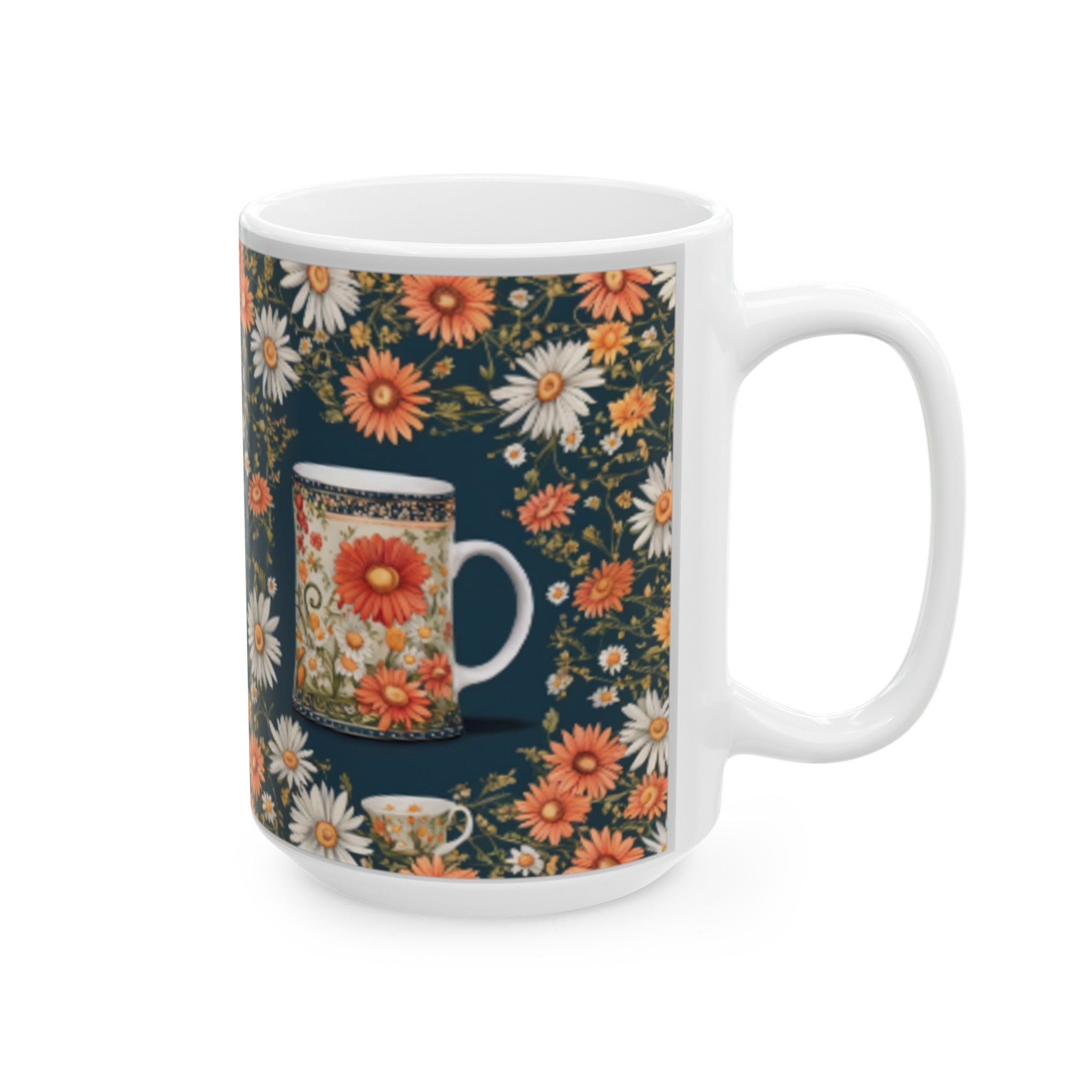 Whimsical Daisy Chain Ceramic Mug 11oz/15oz - Unique Floral Art Coffee Cup for Home & Living, Kitchen Decor