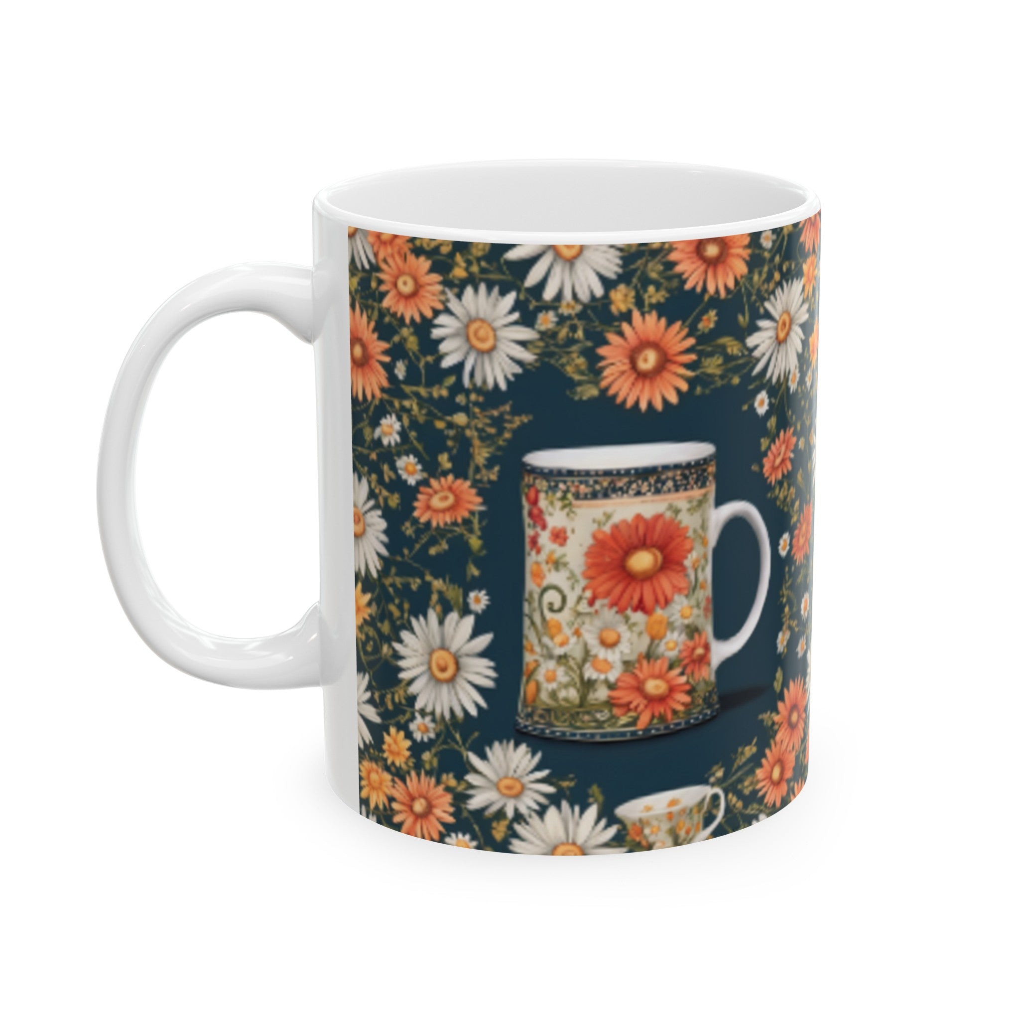 Whimsical Daisy Chain Ceramic Mug 11oz/15oz - Unique Floral Art Coffee Cup for Home & Living, Kitchen Decor