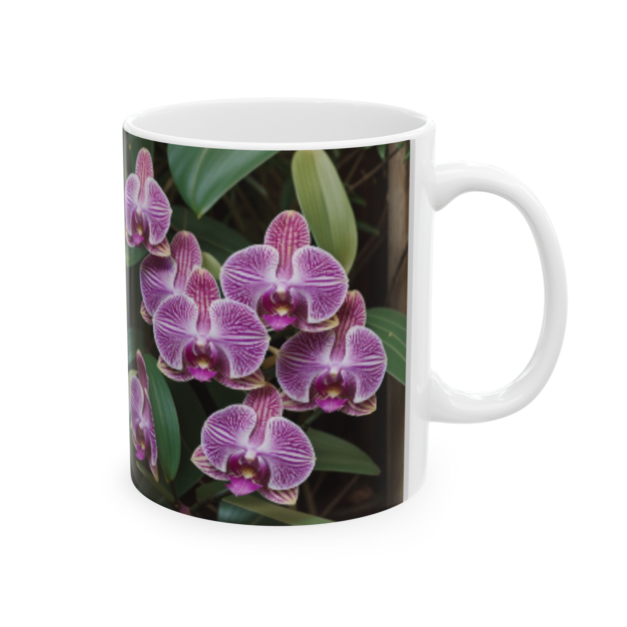 Exotic Orchid Ceramic Coffee Mug 11oz/15oz - Lush Green Foliage Home & Living Kitchen Decor - Unique Orchid Planters Coffee Mugs Gift