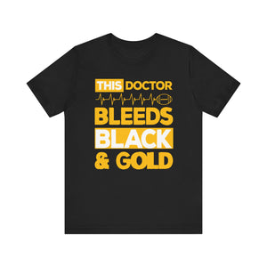 This Doctor Bleeds Black And Gold T-shirt, Doctor Tshirt, Nurse Unisex Shirt, Crewneck Shirt, Short Sleeve Tee, Gift for Him, Gift for Her