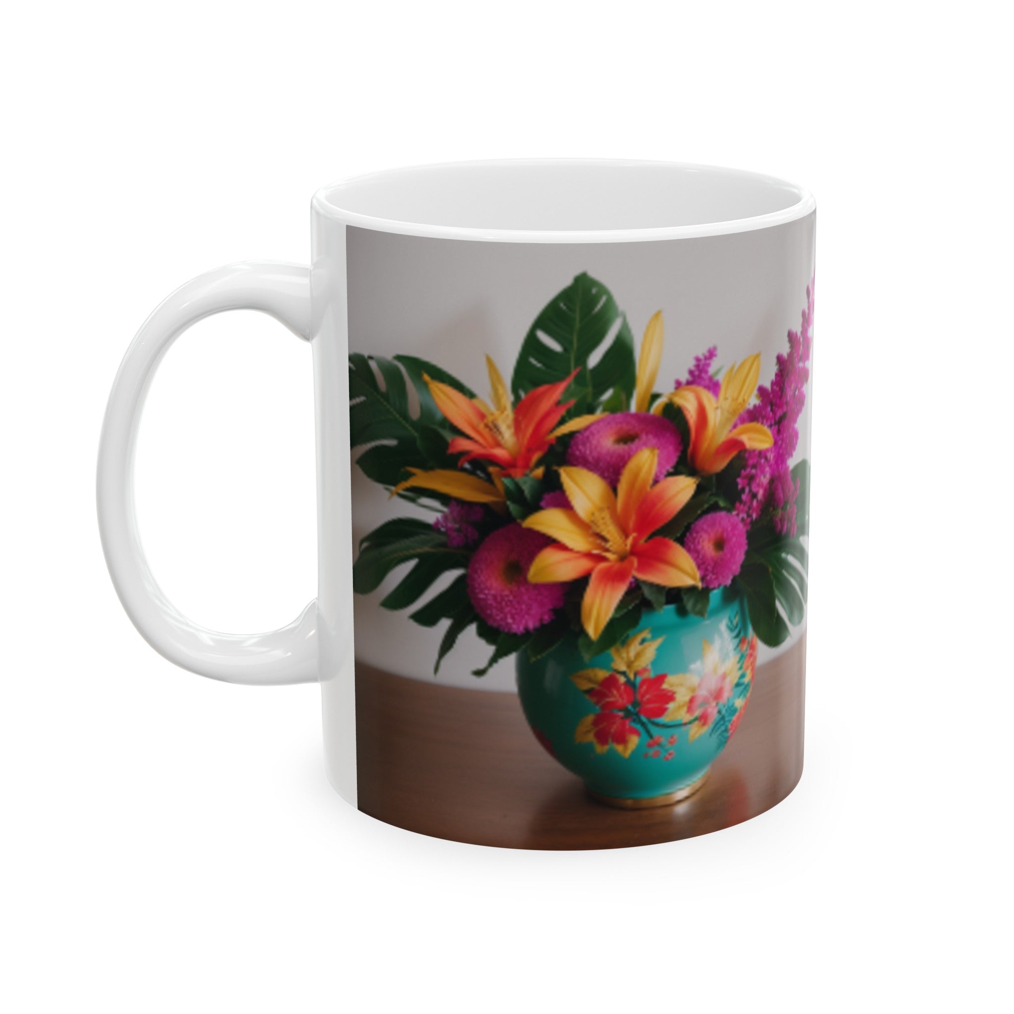 Tropical Floral Ceramic Mug - Vibrant Flowers Coffee Cup - Kitchen Decor - 11oz/15oz Sublimation White Base - Home & Living Gift