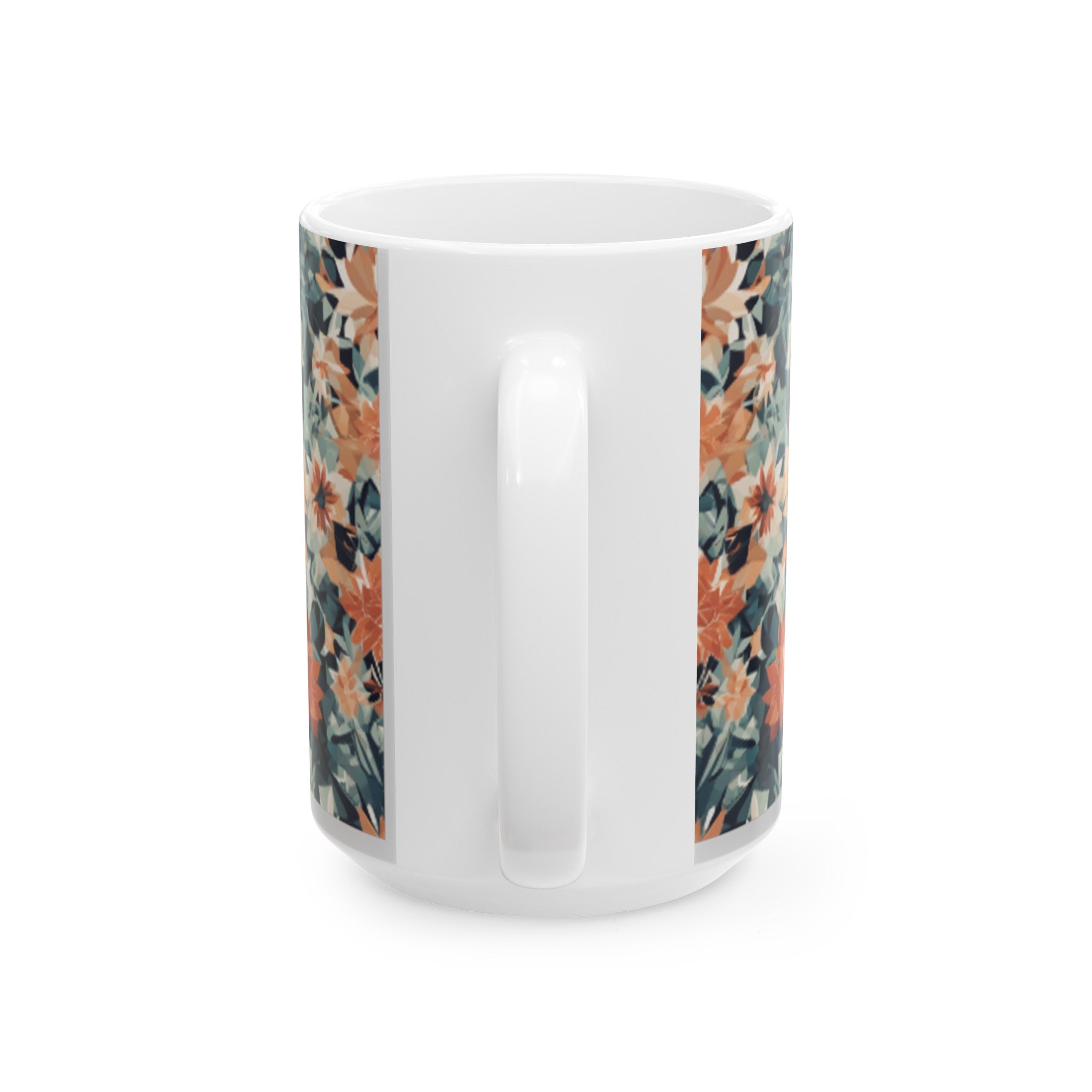 Geometric Floral Pattern Ceramic Mug - 11oz/15oz Coffee Mug for Home & Living, Stylish Beverage Cup with Clean Lines Design