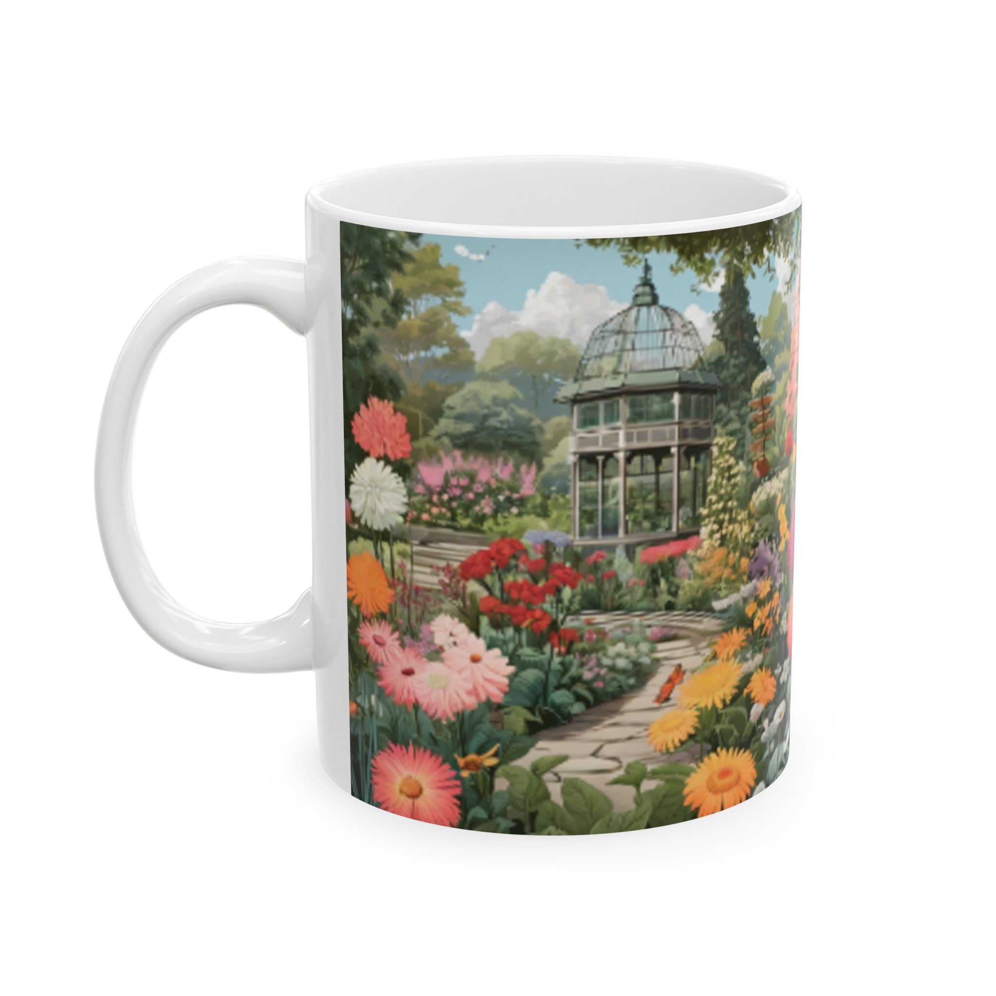 Botanical Garden Illustration Ceramic Mug - Home & Living Coffee Mugs with Botanical Art Print - 11oz/15oz Floral Design Kitchenware