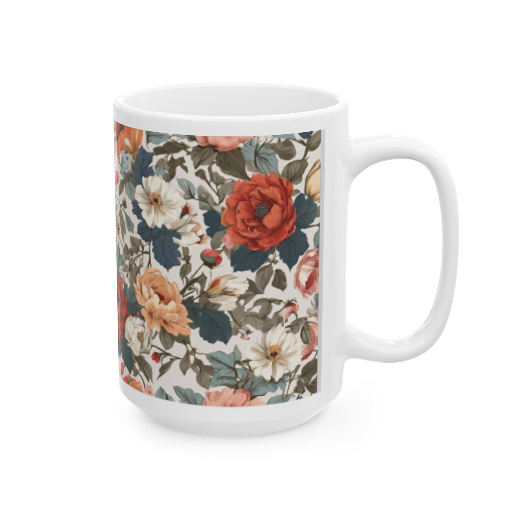 English Garden-Inspired Floral Ceramic Mug - Home & Living Kitchen Decor - 11oz/15oz - Elegant Floral Print Coffee Cup for Everyday Use